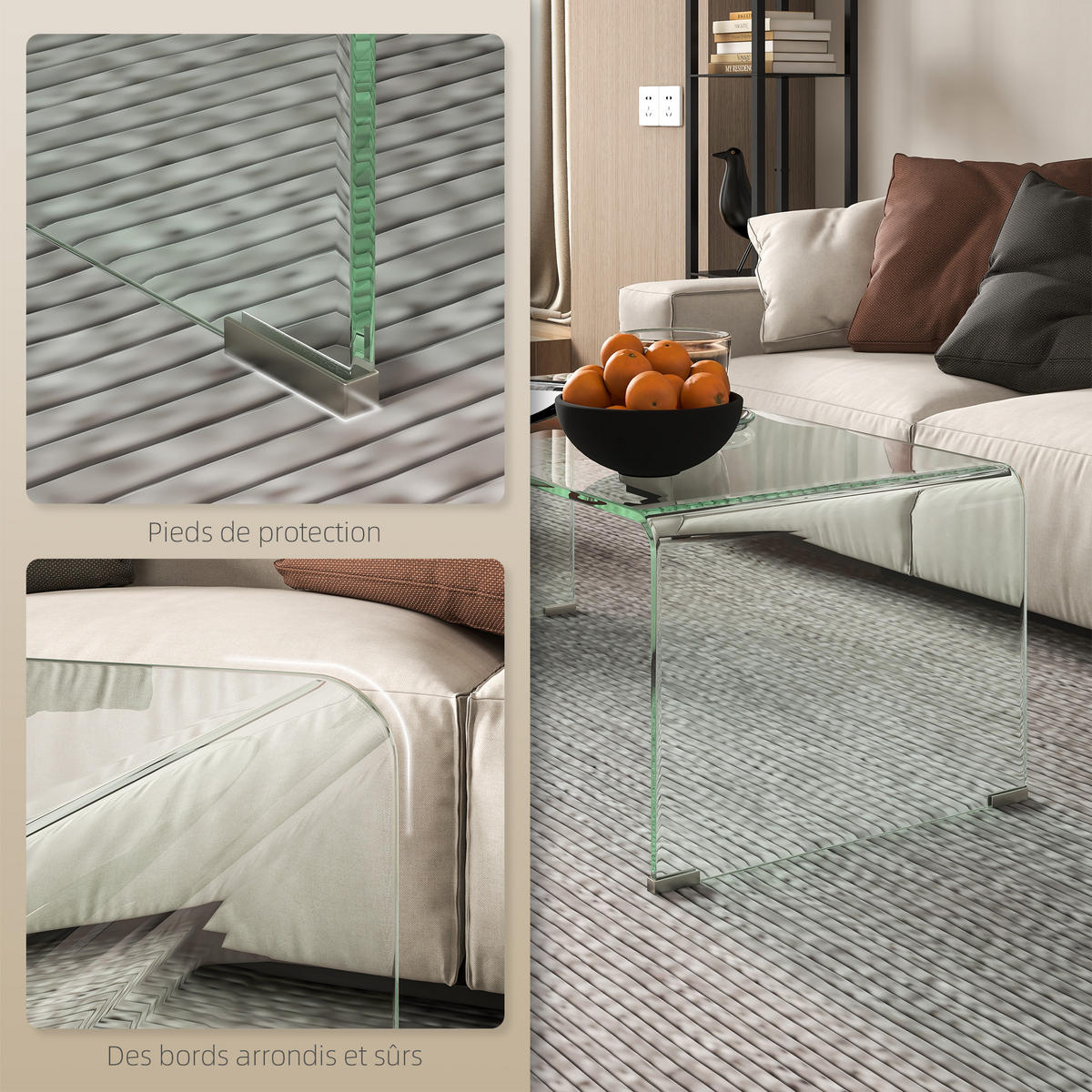 COUCHTISCH DE-15760 aus gehärtetem Glas Transparent - Transparent, Glas (80/45/35cm) - ComfortXL