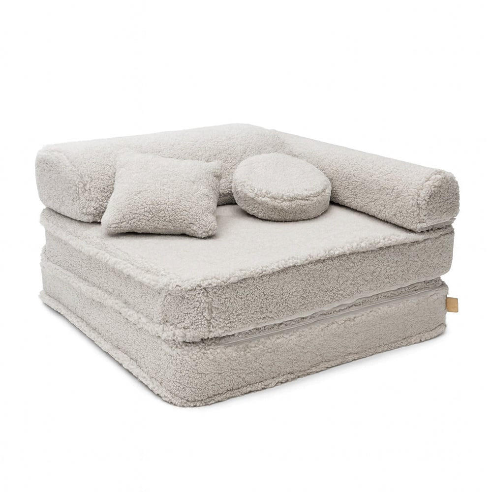 KINDERSESSEL modular 3-in-1 ausklappbar aus Teddystoff in Taupe - Hellgrau, Textil (1000/50/50cm) - MeowBaby
