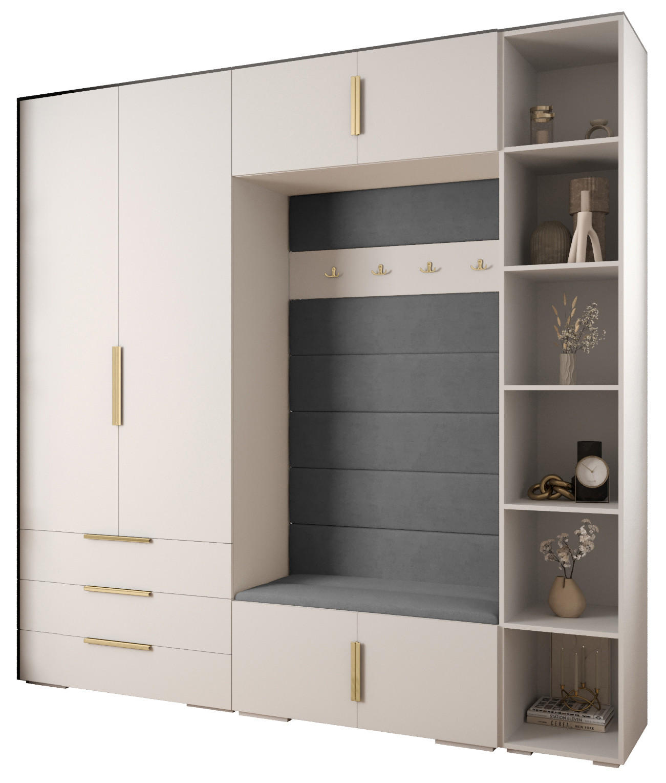 GARDEROBEN-SET 236,7/240/47 - Goldfarben/Schwarz, Holz/Kunststoff (240/236.7/47cm) - Abiks Möbel