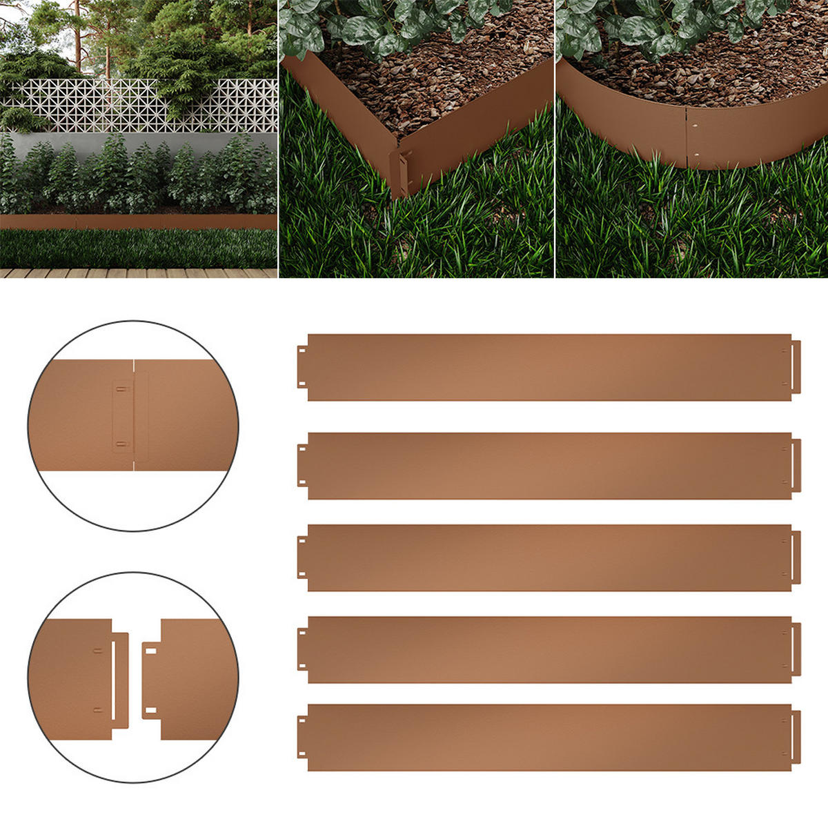 RASENKANTE Braun 100 x 14 cm 5 Meter - Braun, Metall (100/14/0.7cm) - Vicco