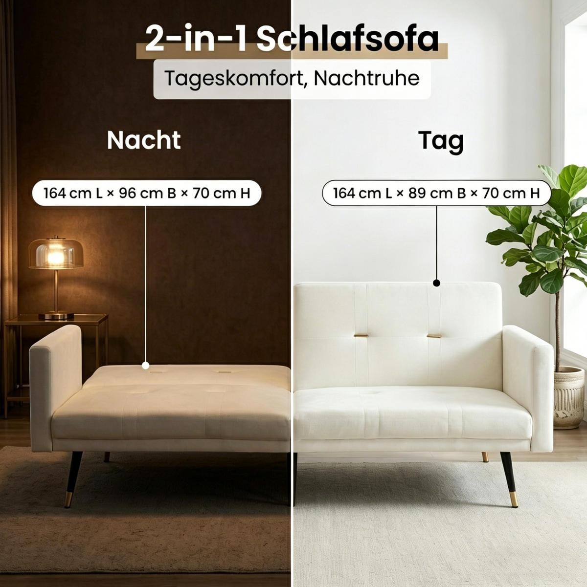 2-SITZER Schlafsofa aus Samt mit 5-fach verstellbaren Rückenlehnen Beige - Beige, Textil (89/70/164cm) - Modenvie