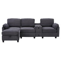 ECKSOFA aus Cord 266x136x82 cm Dunkelgrau mit USB-C-Anschluss, verschiebbarer Mittelkonsole und Stauraumhocker - Dunkelgrau, Textil (136/266cm) - Modfu