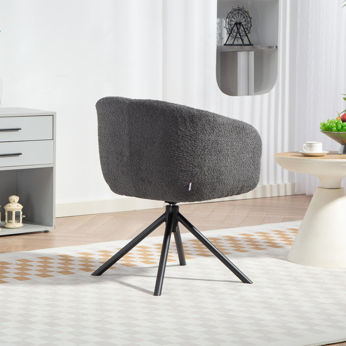 SESSEL Loungesessel mit Armlehne, 360° Drehfunktion, Leinenoptik, Dunkelgrau - Dunkelgrau, Textil (58.5/78.5/59cm) - HOMCOM