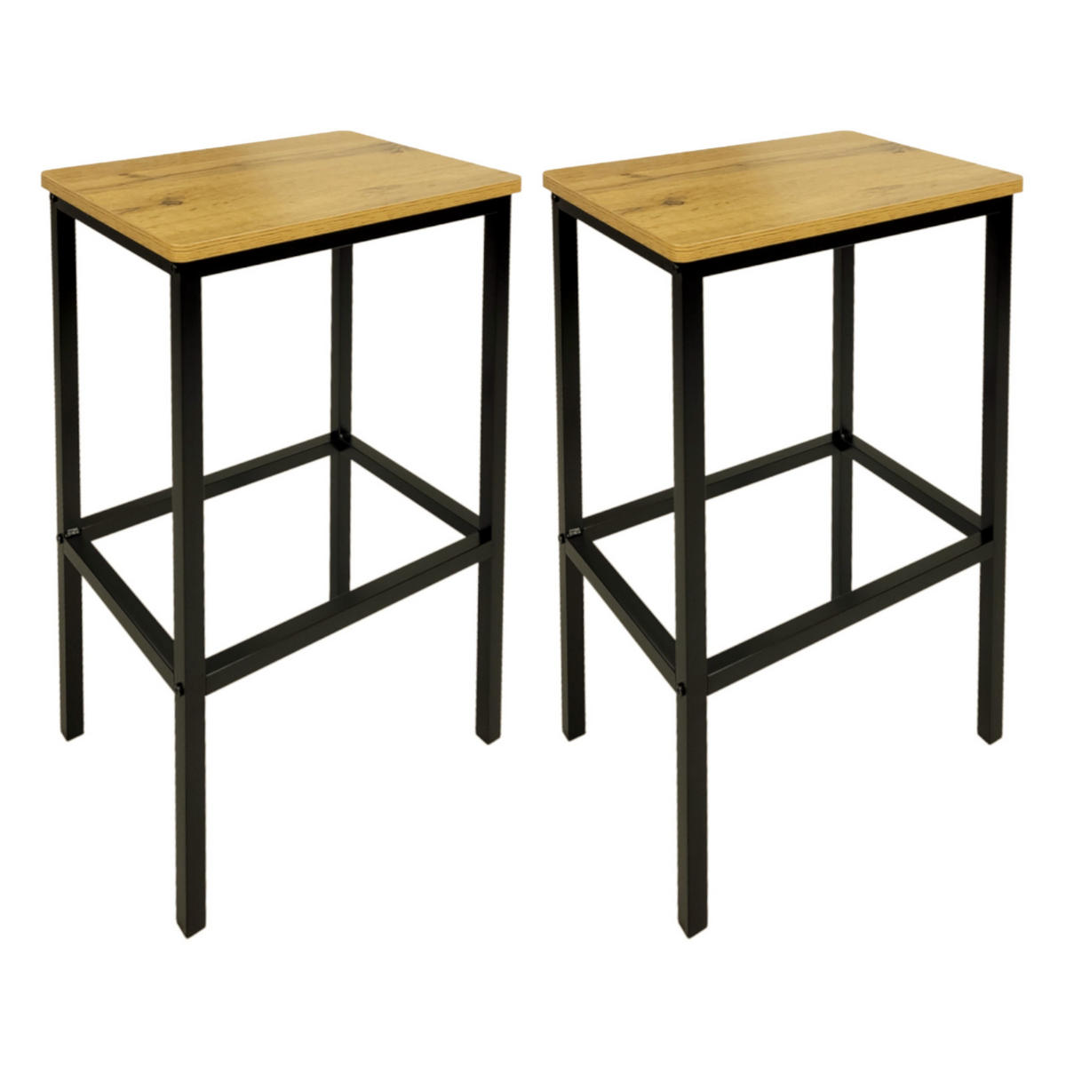 BARHOCKER 2-er Set Holzoptik Metall Eichefarben 65 cm stabile - Eichefarben, Holzwerkstoff/Metall (40/65/30cm) - Begryf