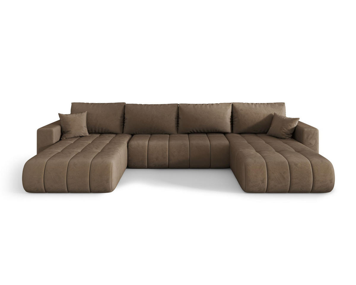 ROHOVÁ pohovka LARA PREMIUM tvar U hnědá samet Monolith 9 - funkce spaní, úložný prostor - hnědá, textil (385/175cm) - Cornero