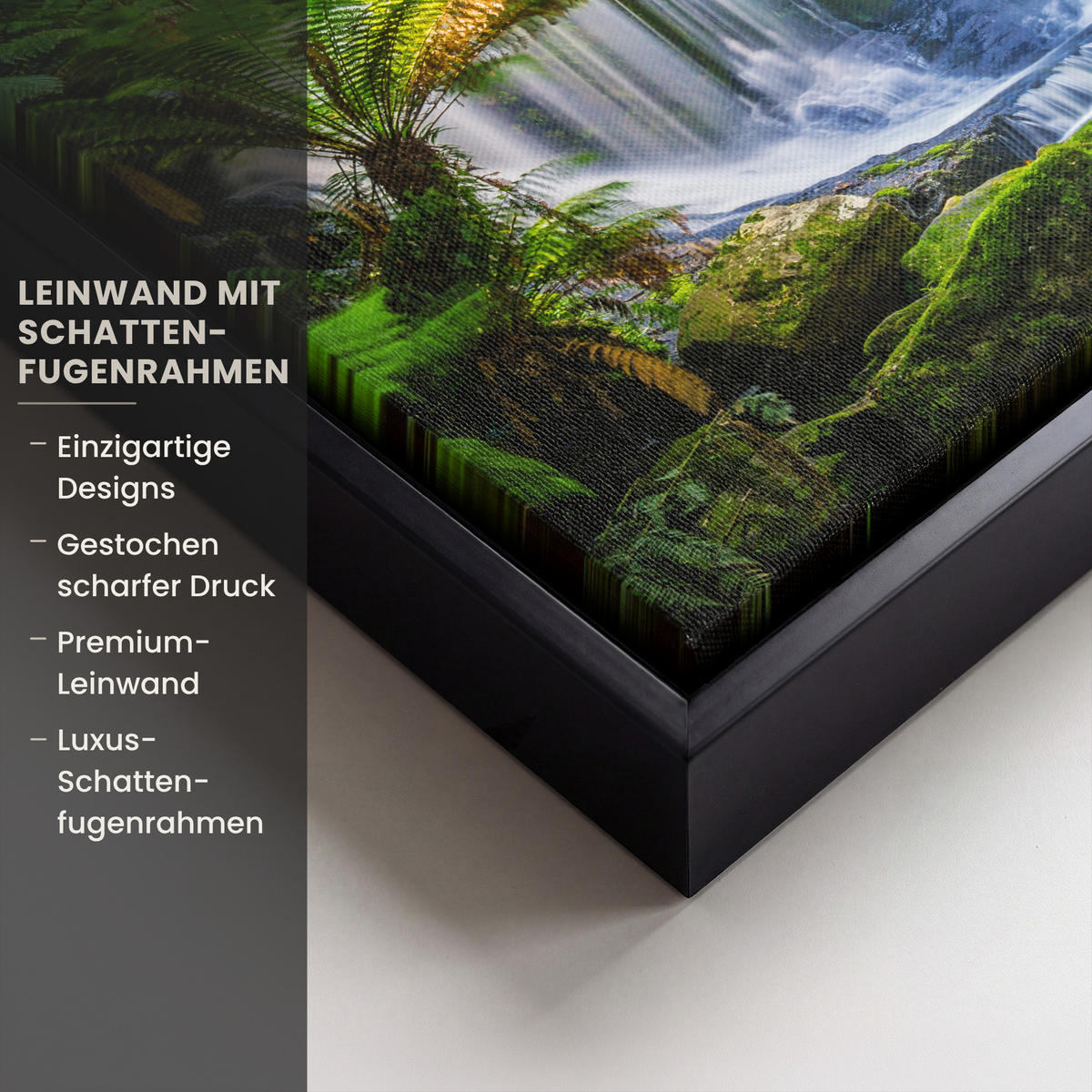 LEINWAND Bilder mit Rahmen - Dschungel - Wasserfall - Australien - Pflanzen - Natur - 20x20 - Dunkelgrün, Textil (20/20cm) - MuchoWow