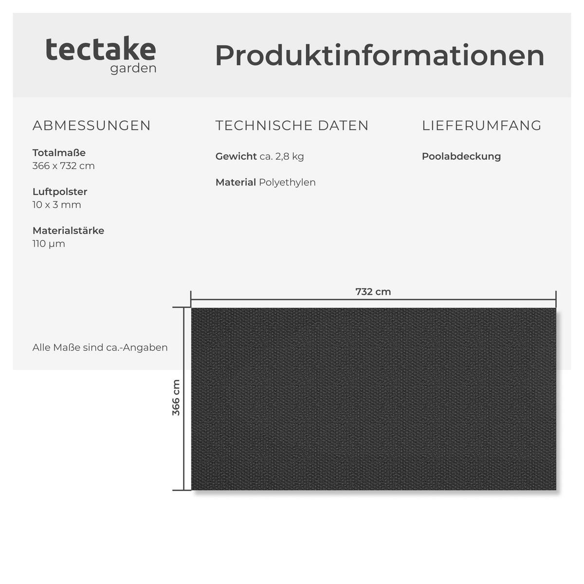 POOL-SOLARFOLIE , 366 x 732 cm, schwarz - Schwarz, Kunststoff (732/366cm) - tectake