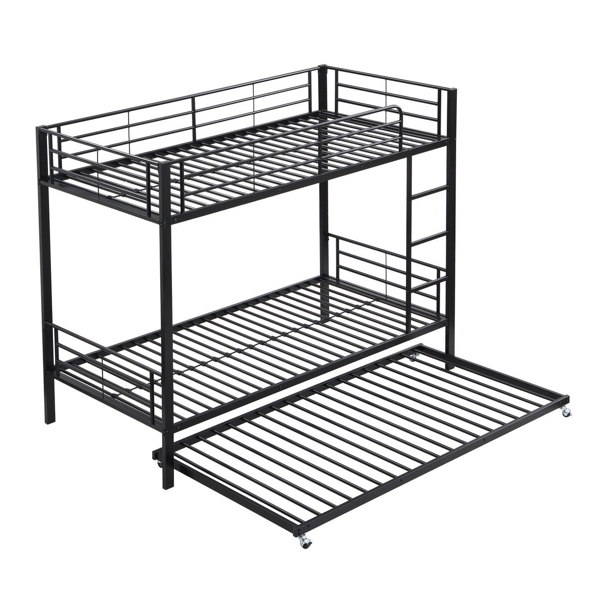ETAGENBETT aus Metall 90x200 cm Schwarz mit Ausziehbett 90x190 cm und Leiter - Schwarz, Metall (90/190cm) - IVMEU