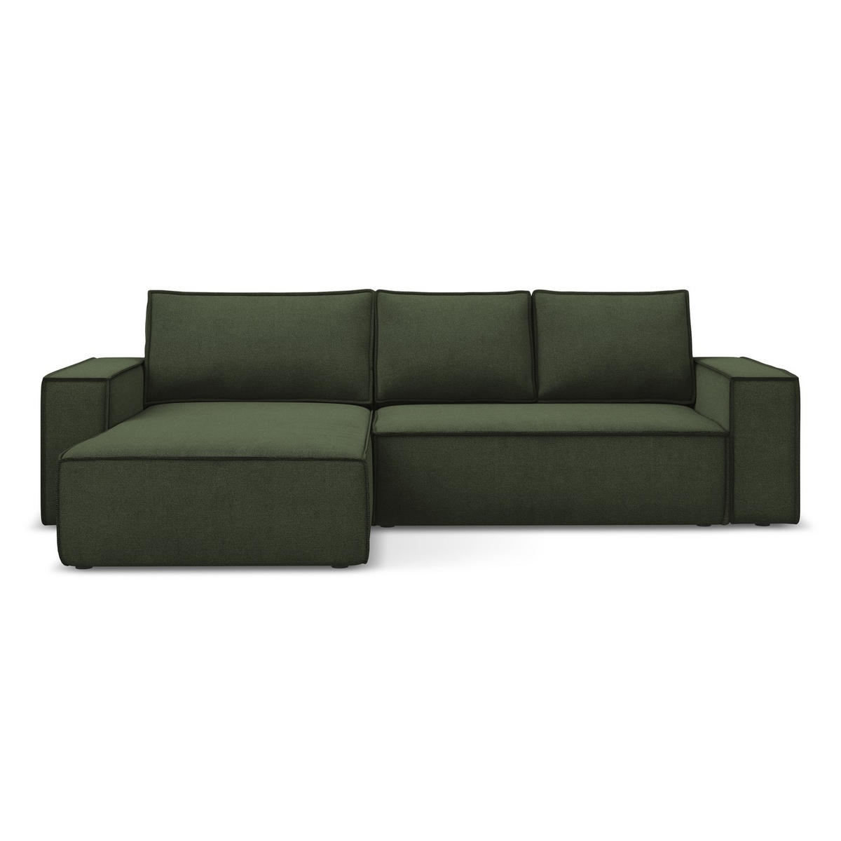 ECKSOFA mit Schlaffunktion Strukturstoff Stoff Grün - Schwarz/Olivgrün, Kunststoff/Textil (185/290cm) - LaMiaSofa