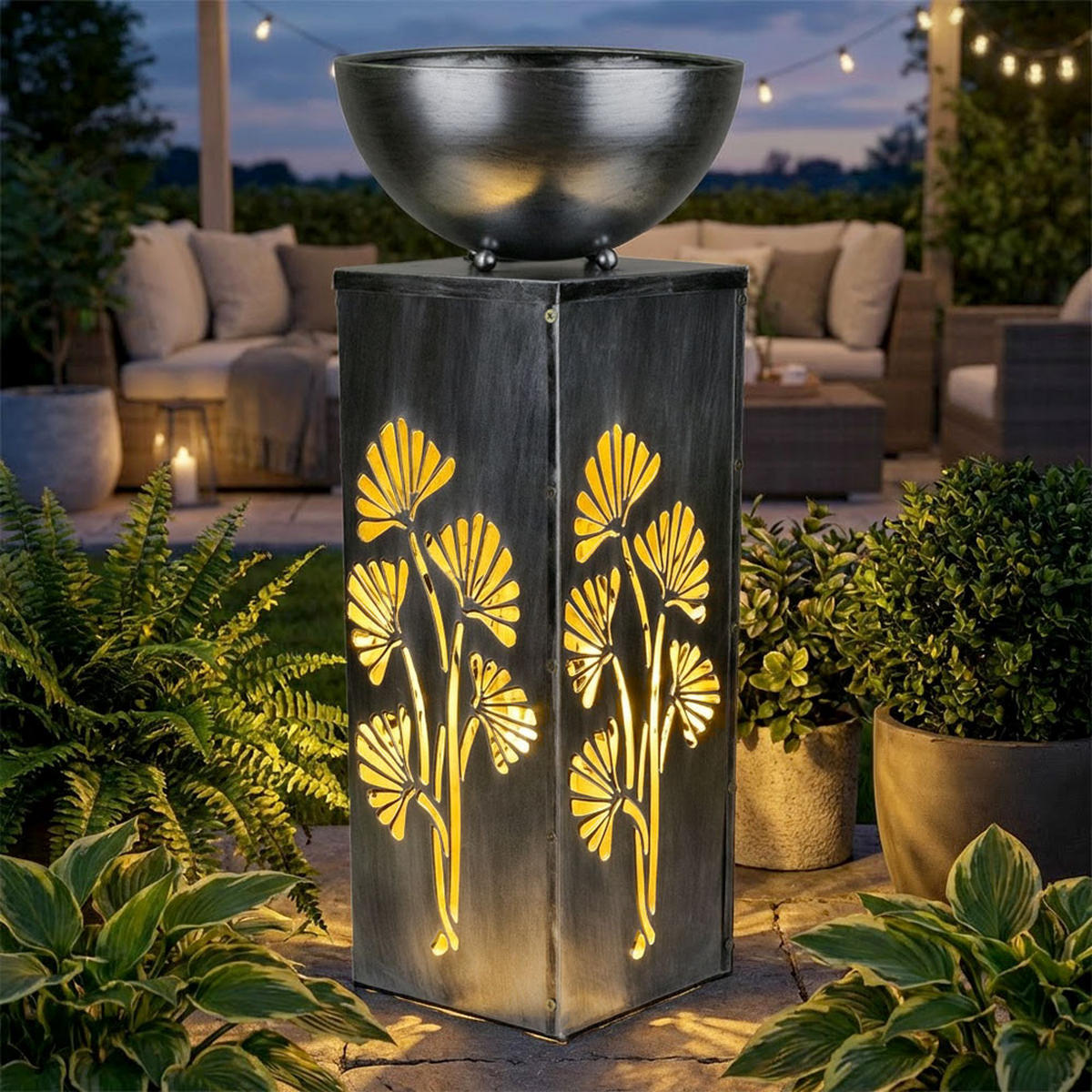 LED SOLARLAMPE Pflanzschale Silber-Antik - Silberfarben, Metall (25/25/59cm)