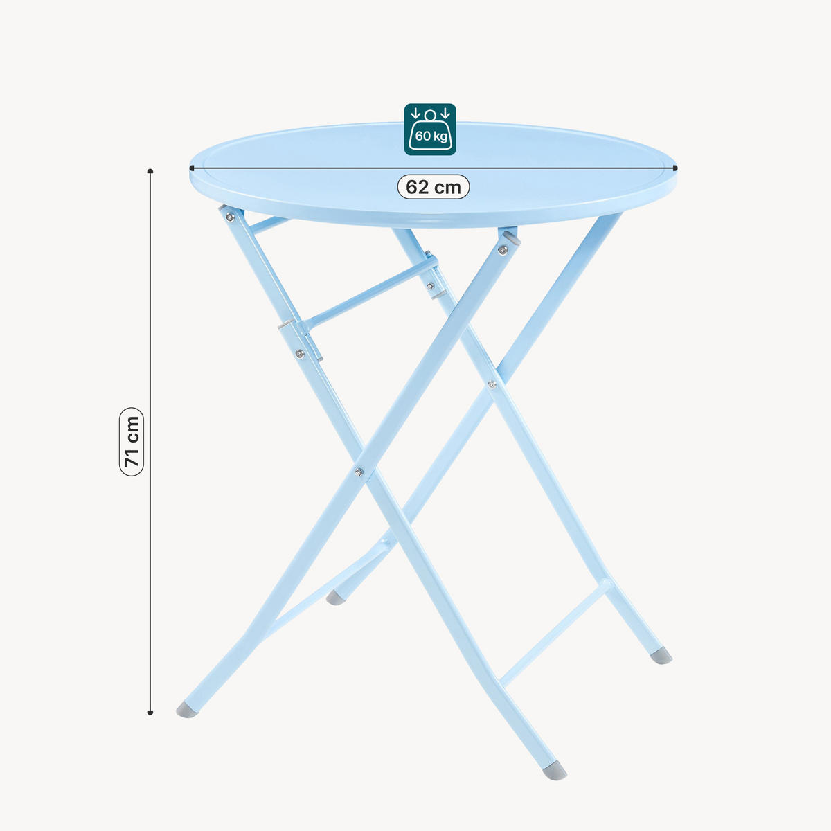 GARTENKLAPPTISCH Sande - Hellblau, Metall (62/62/71cm) - [en.casa]