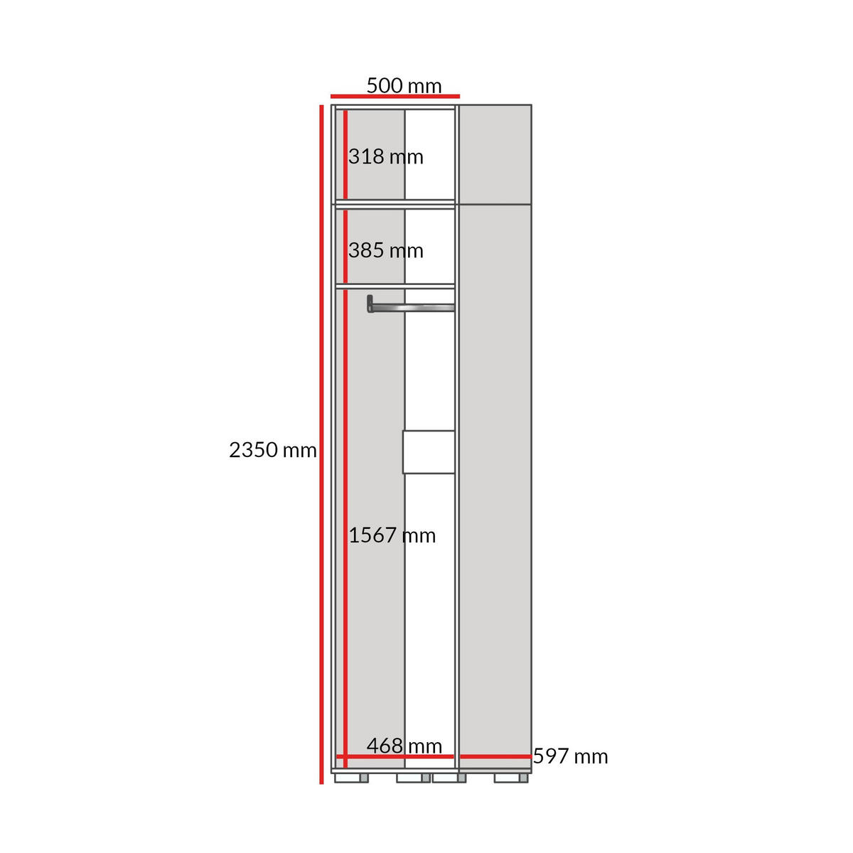 DREHTÜRENSCHRANK mit Aufsatz Napoli 1D 50 Schwarz (schwarzer oder goldener Griff) - Silberfarben/Schwarz, Holzwerkstoff/Kunststoff (50/35/60cm) - mzm24