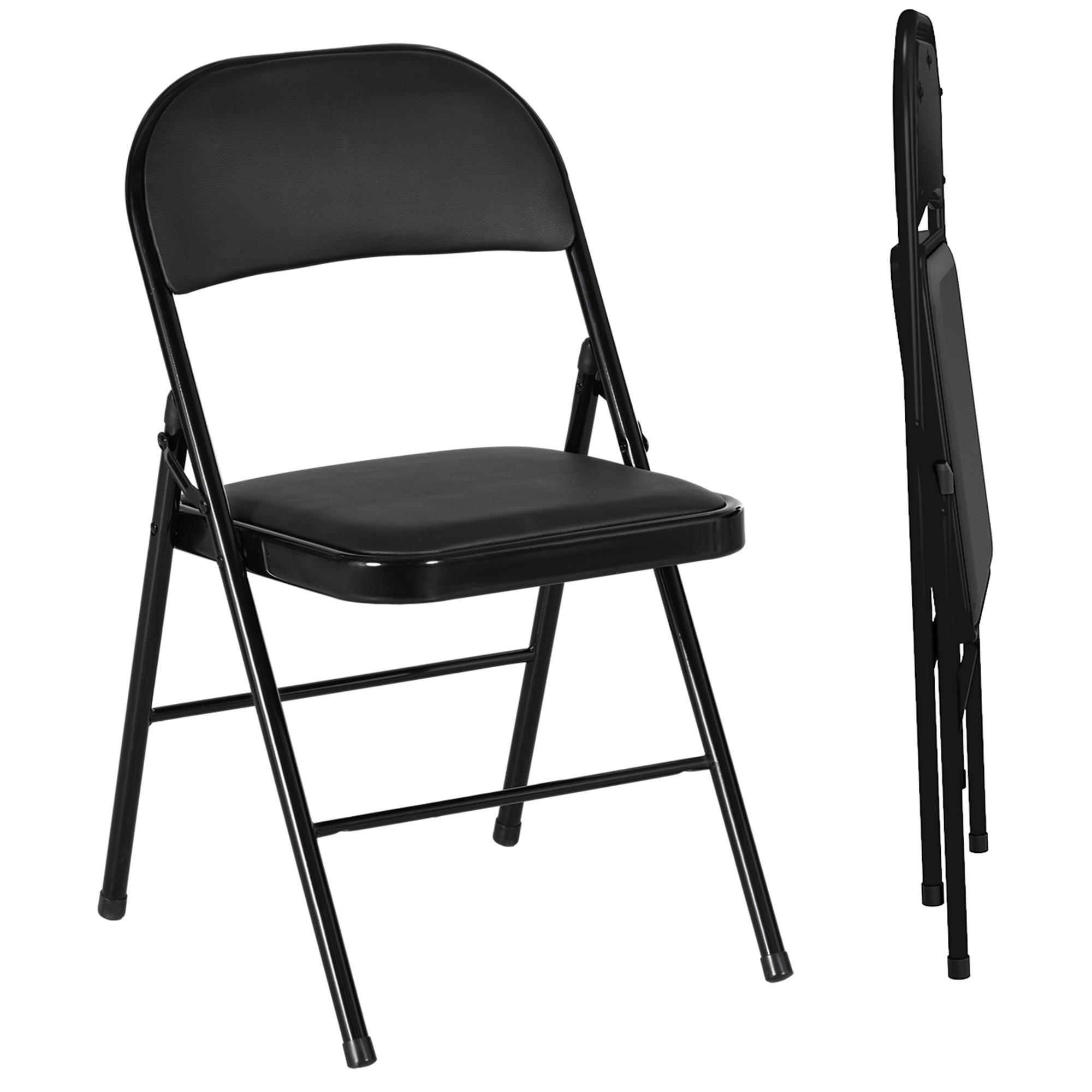2ER-SET Klappstühle Tragbare Bürostuhl mit Kissen Stahlbeine Kunstleder, Schwarz - Schwarz, Kunststoff/Metall (46/78/45cm) - HOMCOM