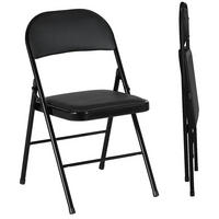 2ER-SET Klappstühle Tragbare Bürostuhl mit Kissen Stahlbeine Kunstleder, Schwarz - Schwarz, Kunststoff/Metall (46/78/45cm) - HOMCOM