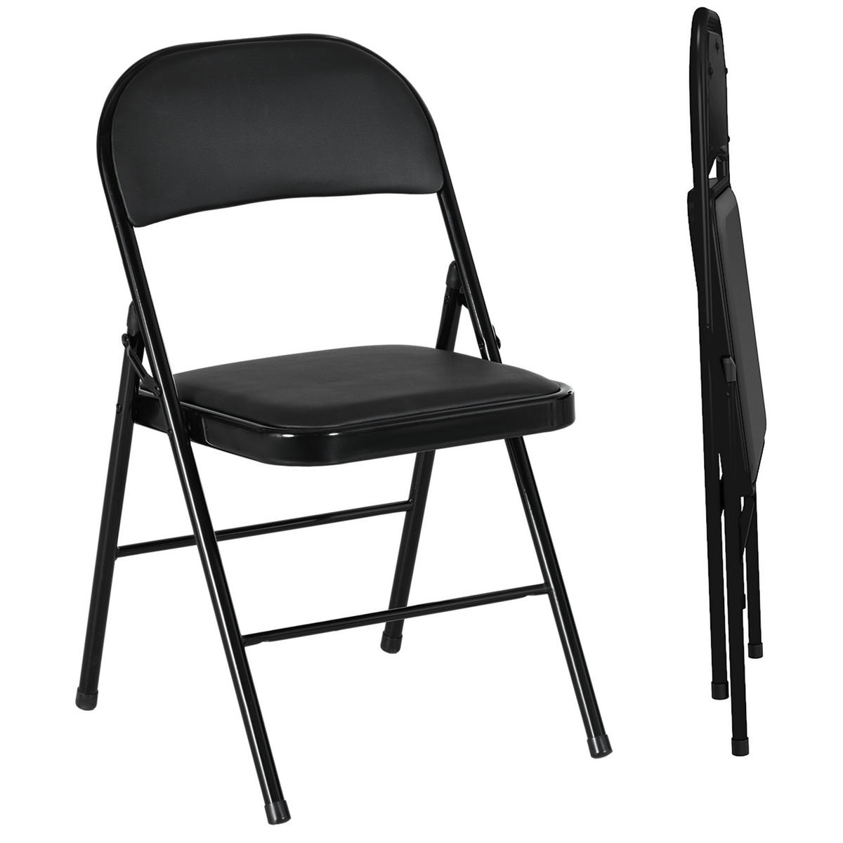 2ER-SET Klappstühle Tragbare Bürostuhl mit Kissen Stahlbeine Kunstleder, Schwarz - Schwarz, Kunststoff/Metall (46/78/45cm) - HOMCOM