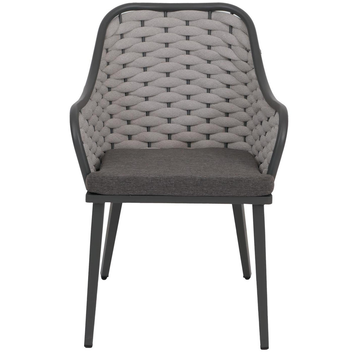 GARTENSTUHL 2er-Set aus Aluminium HxBxT 84x59x63cm Sitzhöhe 46cm Olefin (200 g/m²) Seilgeflecht Rope Hellgrau Kissen Dunkelgrau - Hellgrau, Metall (59/84/63cm) - PROREGAL