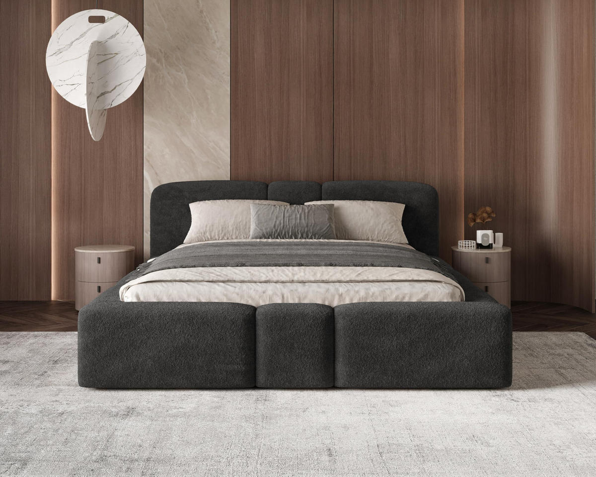 POLSTERBETT Monte160x200 cm- Bettkasten und Stauraum - Doppelbett mit Stabilem Metallrahmen - Monte-Stoff- Schwarz - Schwarz, Holzwerkstoff (160/200cm) - Chilly