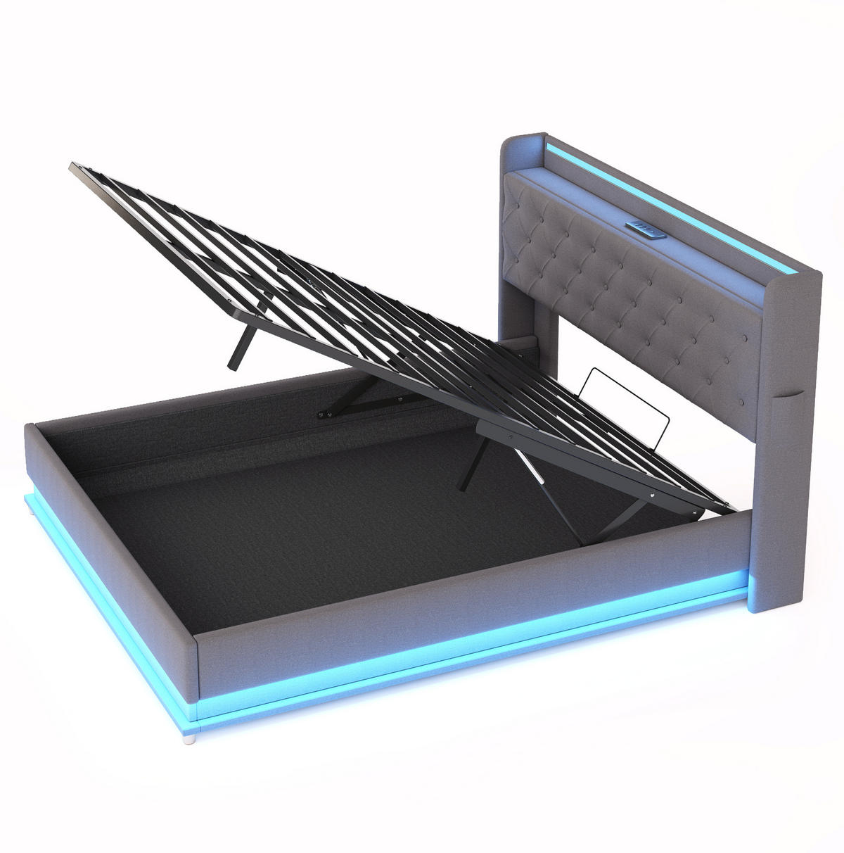 POLSTERBETT mit LED, USB und Stauraum 140x200 cm Grau - Grau, Metall (140/200cm) - Meubliv