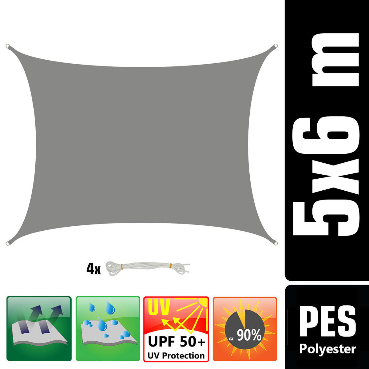 SONNENSEGEL 600/500 cm grau, rechteckig - Grau, Kunststoff (500/600cm) - Amanka