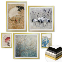 WANDBILDER 5er Set - 50x50 cm & 20x30 cm & 40x60 cm Goldrahmen - Japanische Kraniche Landschaft - Goldfarben, Kunststoff (40/60cm) - ArtPrintCave