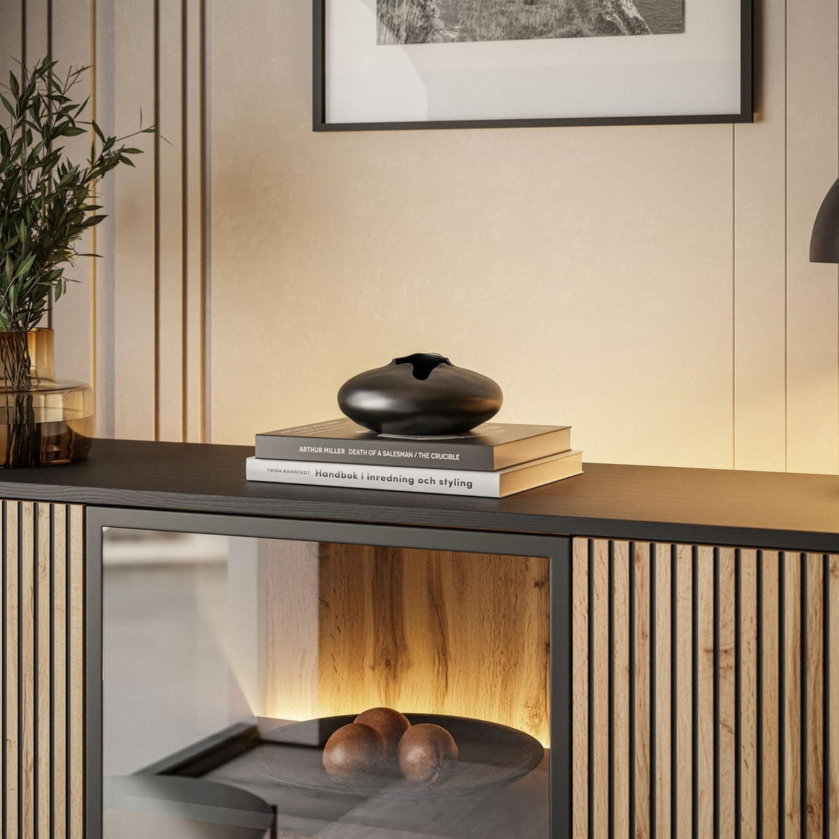 SIDEBOARDS ECLIPSE K154 mit Beleuchtung,Schwarz Eiche Wotan - Eiche Wotan, Holzwerkstoff (154/83/39cm) - Lookway