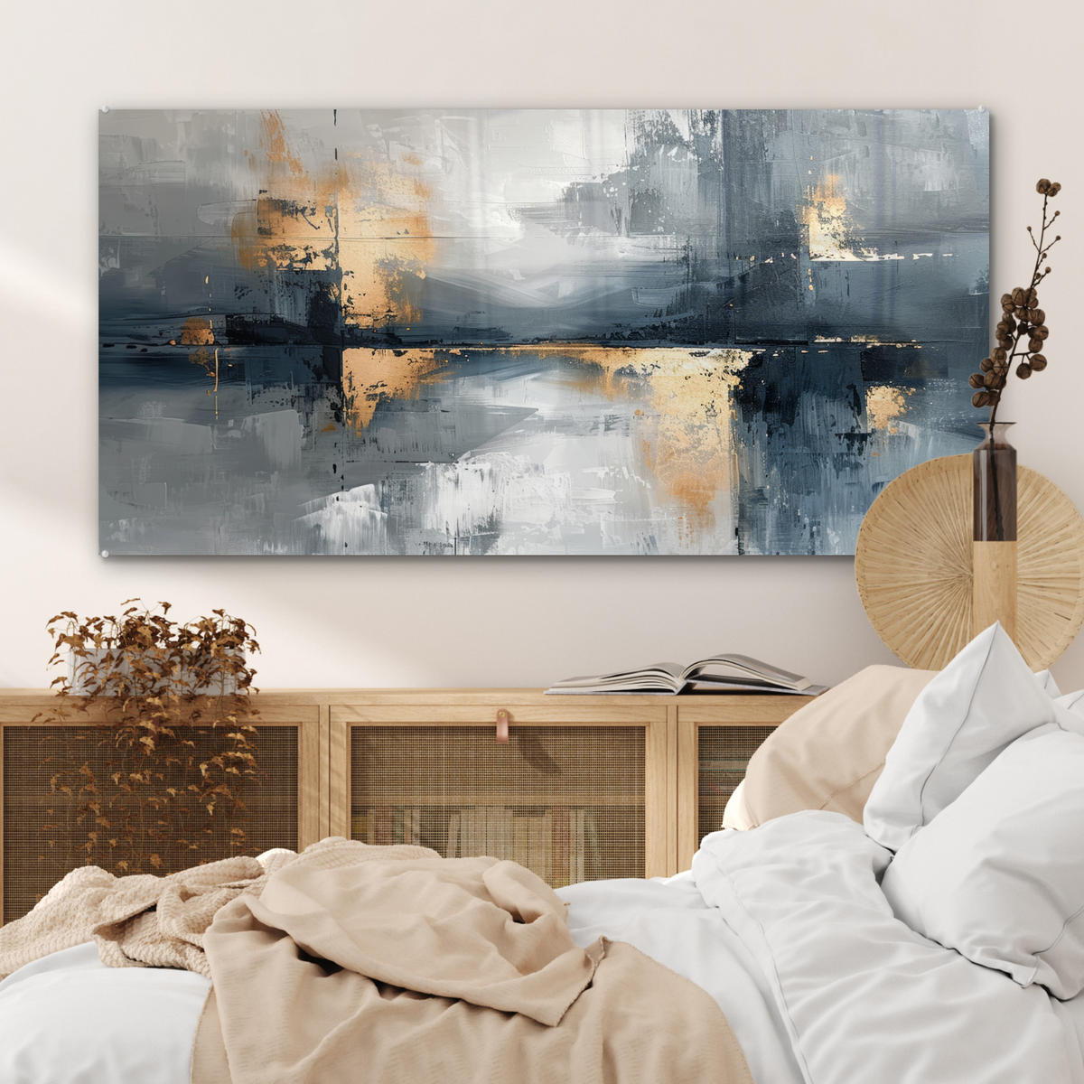 OBRAZ NA AKRYLOVOM SKLE Umenie - sivé - zlaté - abstraktné 120x60 cm - tmavosivá, sklo (120/60cm) - MuchoWow
