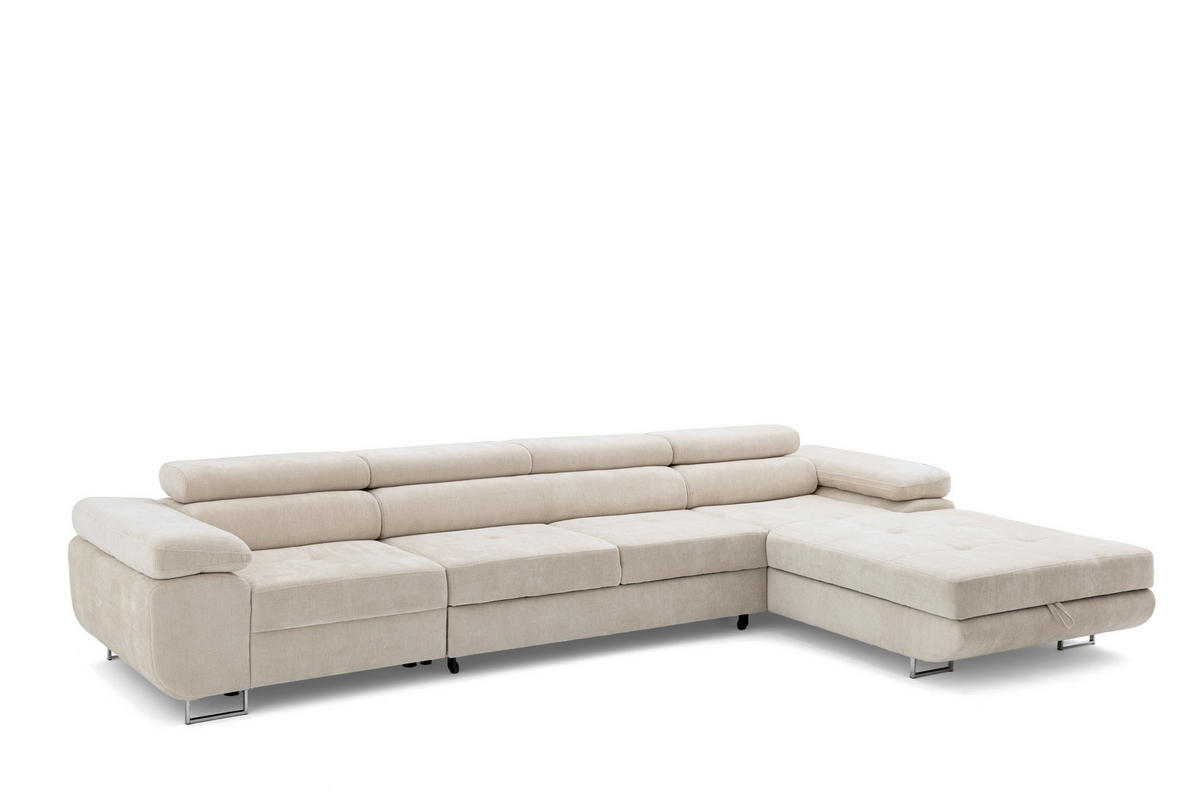 ECKSOFA ALONZO MAXI Rechts mit Schlaffunktion 125x195 Chenille Beige - Chromfarben/Beige, Holz/Textil (350/203cm) - Muffo