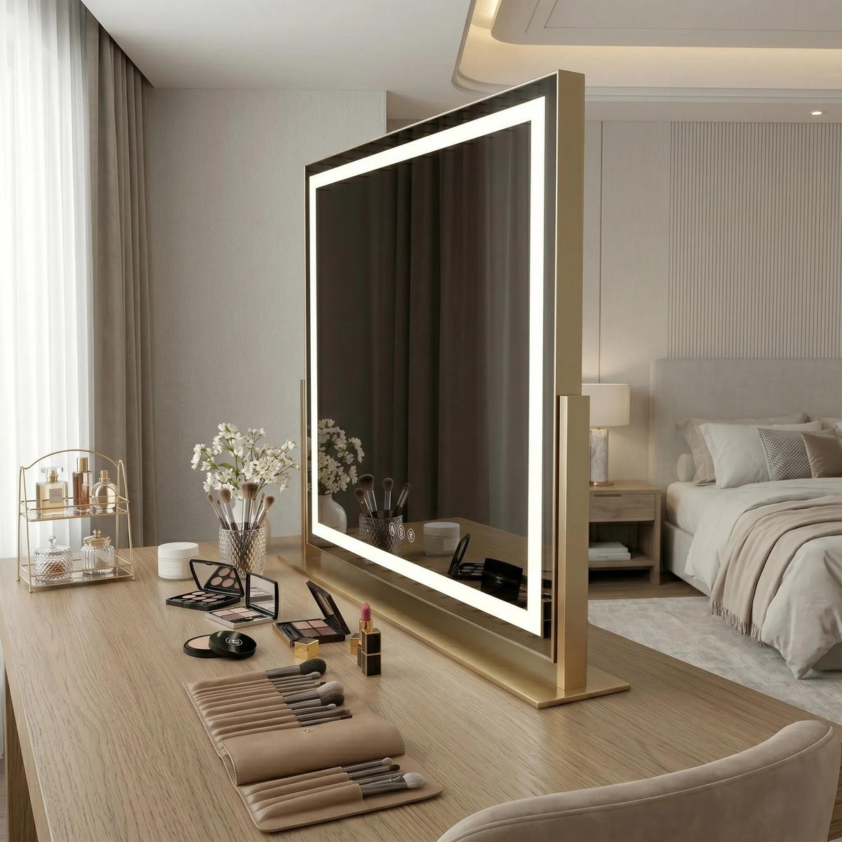 SPIEGEL Rea Led Studio L.gold 58x45 - Goldfarben, Kunststoff (62.5/46/10cm) - REA