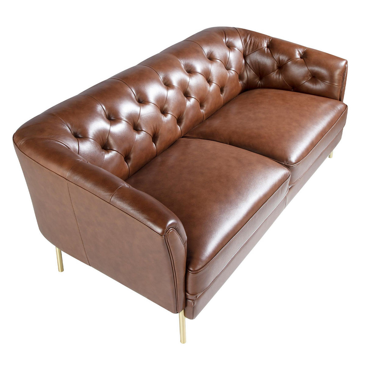 CHESTERFIELD-SOFA Chester 2-Sitzer-Sofa aus cognacfarbenem Leder 188/94/75 cm - Goldfarben/Braun, Leder (188/75/94cm) - ANGEL CERDA