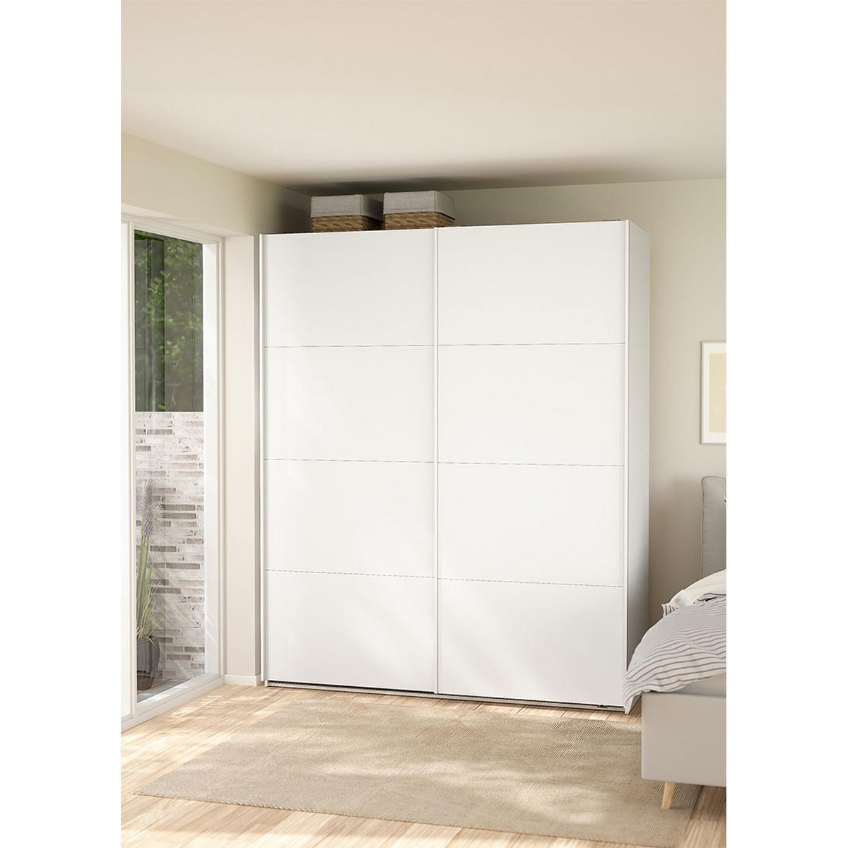 SCHIEBETÜRENSCHRANK, Bergamo, Weiß, Holzwerkstoff, 179 x 67 x 221 cm - Weiß, Holzwerkstoff (179/221/67cm) - ebuy24