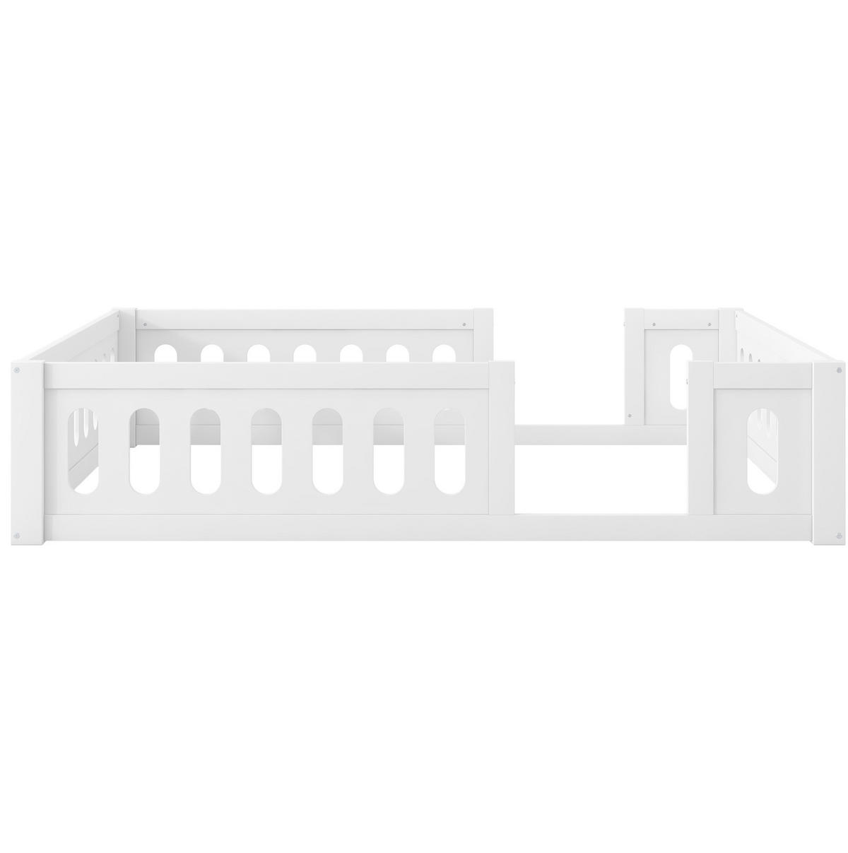 KINDERBETT 140/200 cm weiß aus Kiefernholz und MDF mit Geländer - Weiß, Holzwerkstoff (140/200cm) - OKWISH