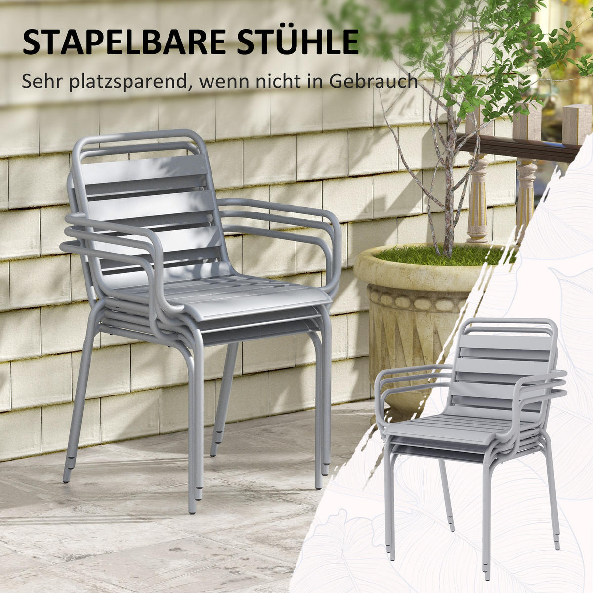 SITZGRUPPE, Stahl, Hellgrau - Hellgrau, Metall - Outsunny
