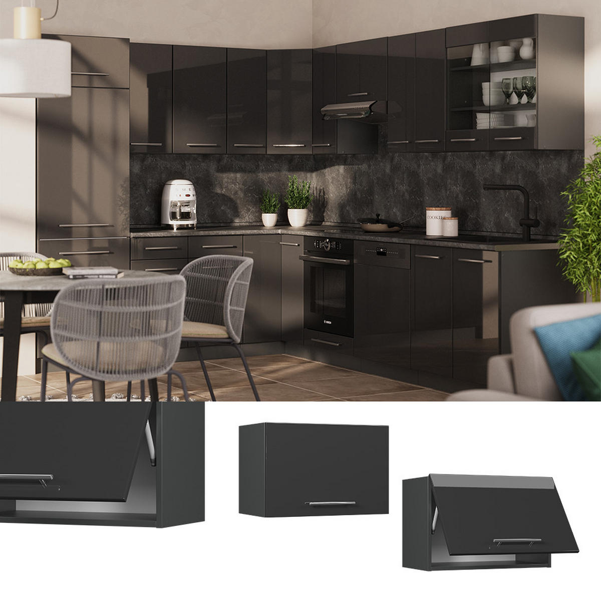 VĚŠÁK NA STĚNU Fame-Line Antracitový vysoký lesk - antracitová/vysoce lesklá černá, kompozitní dřevo (60/40/34.1cm) - Vicco