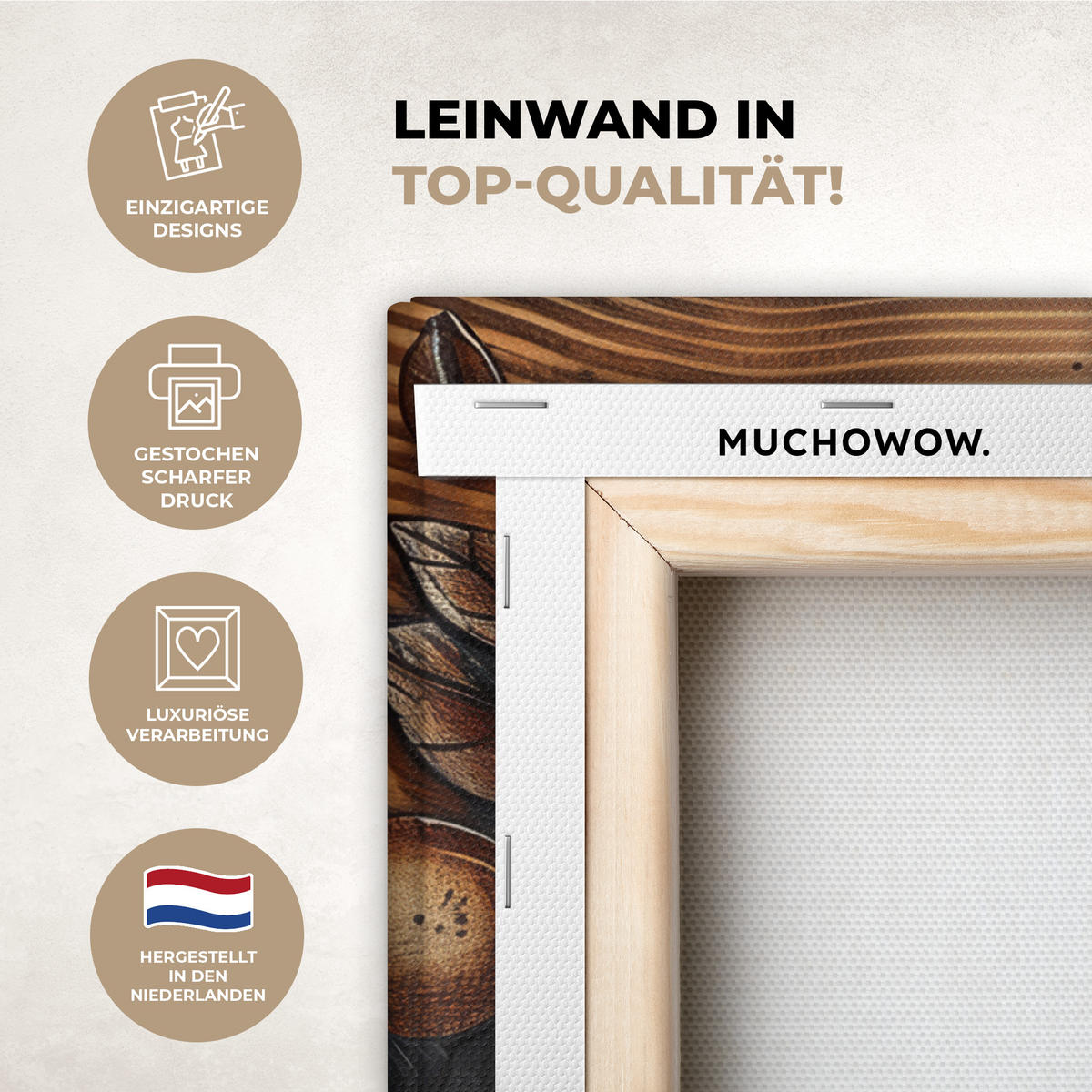 LEINWANDBILD Kaffee - Vintage - Braun - Tasse - Holz 50x50 cm - Braun, Textil (50/50cm) - MuchoWow