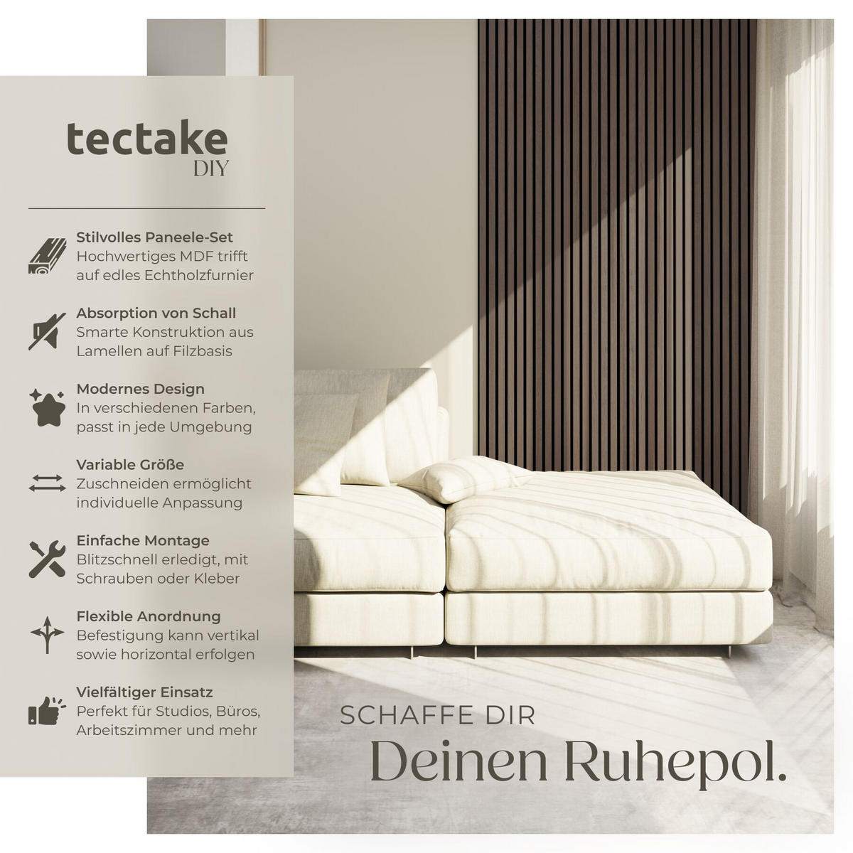 AKUSTIKPANEELE 8er Set Sonic Wall Iii, je 120 x 60 x 1,1 cm, Größe flexibel anpassbar, Eiche grau - Grau/Silbereichenfarben, Holz (60/1.1/120cm) - tectake
