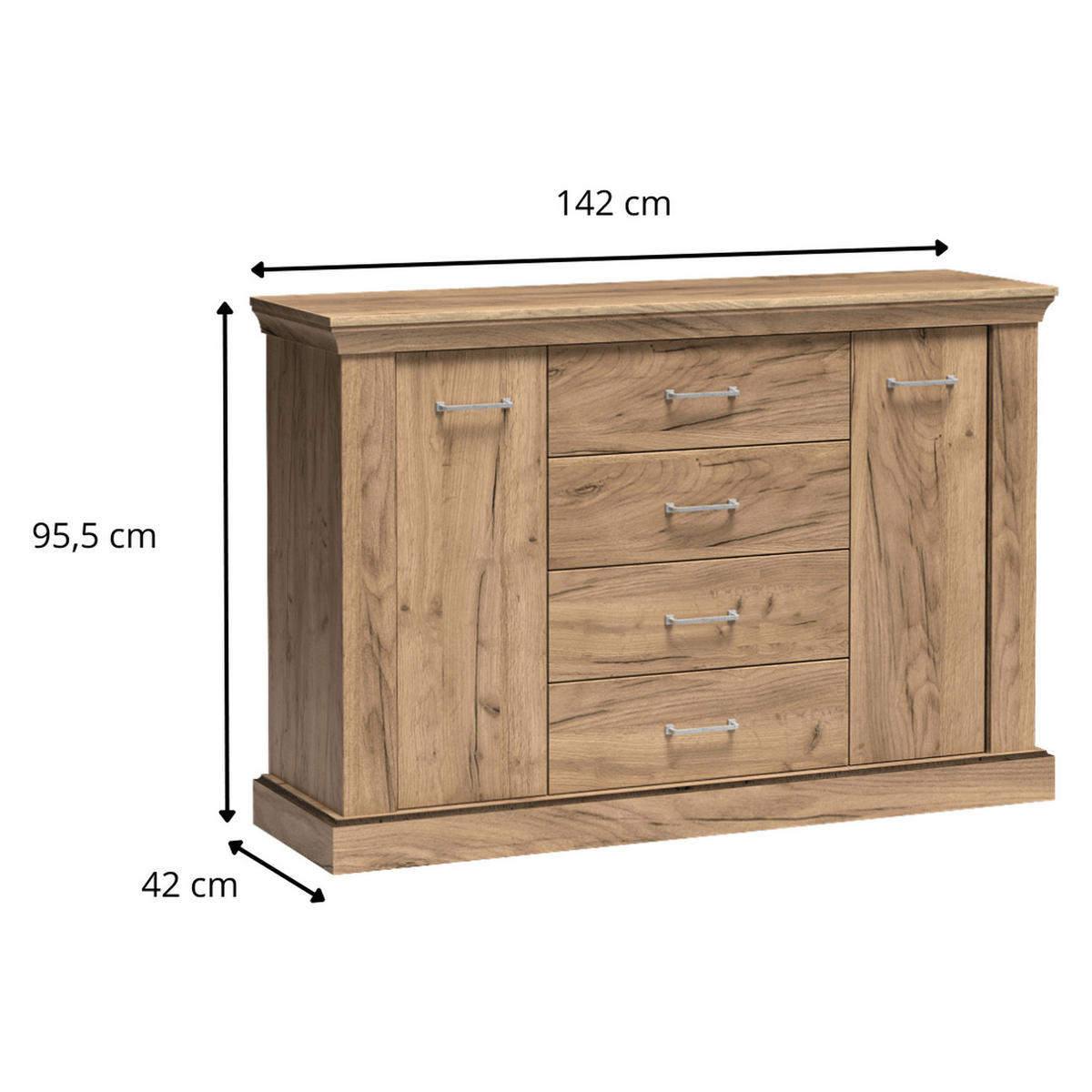 KOMMODE Antica New AN-1 142 x 95,5 x 42 cm Kraft Gold - Wildeiche, Holzwerkstoff/Metall (142/95.5/42cm) - Koseto