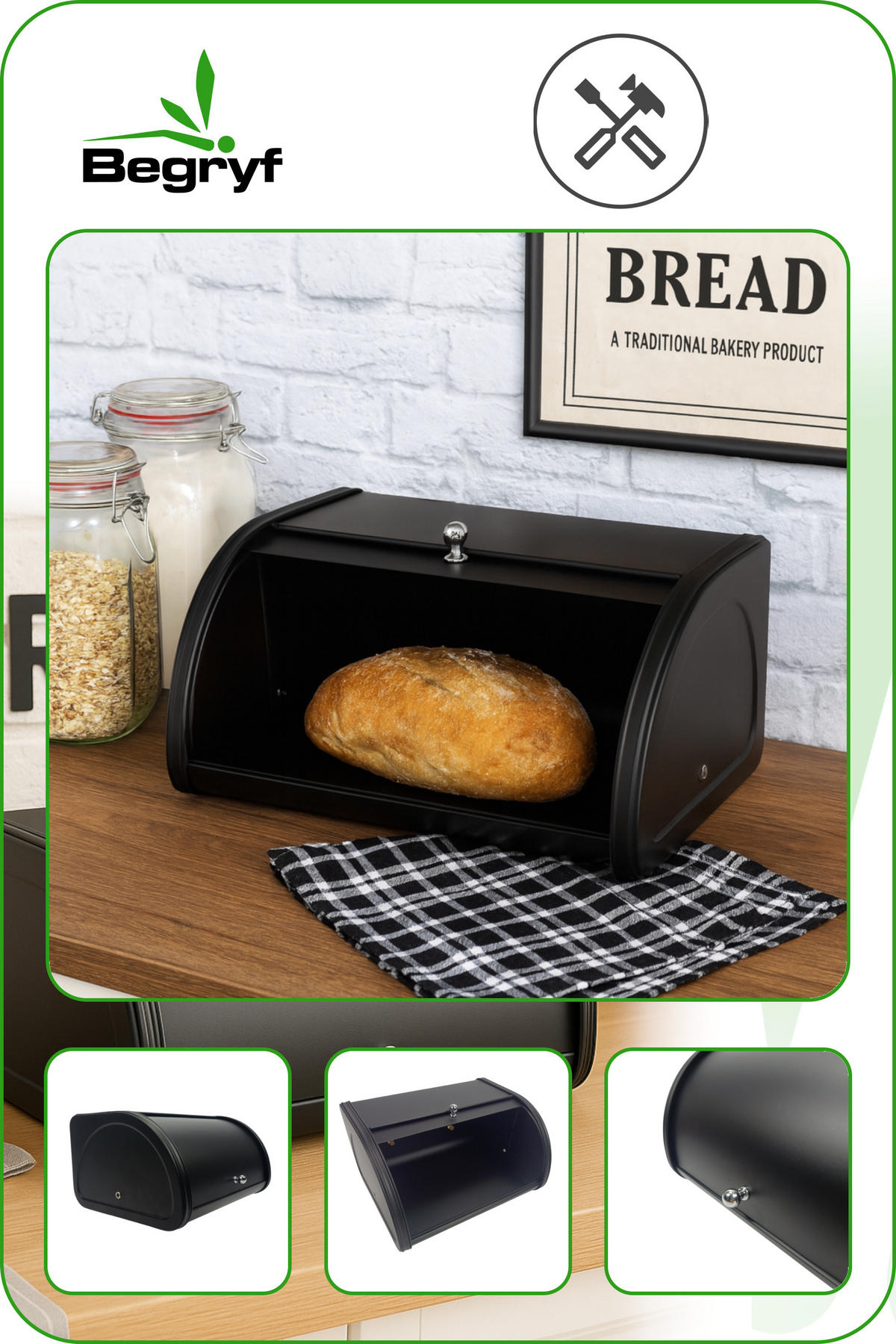 BROTKASTEN Metall Schwarz rolltop 31,5x26x17 cm - Schwarz, Metall (31.5/17/26cm) - Begryf