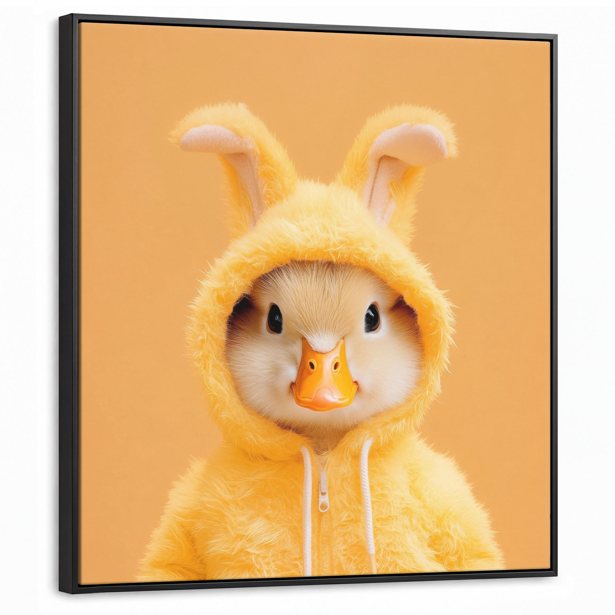 LEINWAND Bilder mit Rahmen - Osterhase - Kostüm - Ente - 90x90 - Gelb, Textil (90/90cm) - MuchoWow