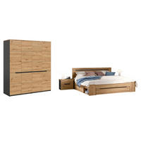 SCHLAFZIMMER Set 4-teilig Eiche Artisan, grau, Komplettset mit großem Kleiderschrank - Eiche Artisan/Grau, Holzwerkstoff/Metall - Inn.Furn