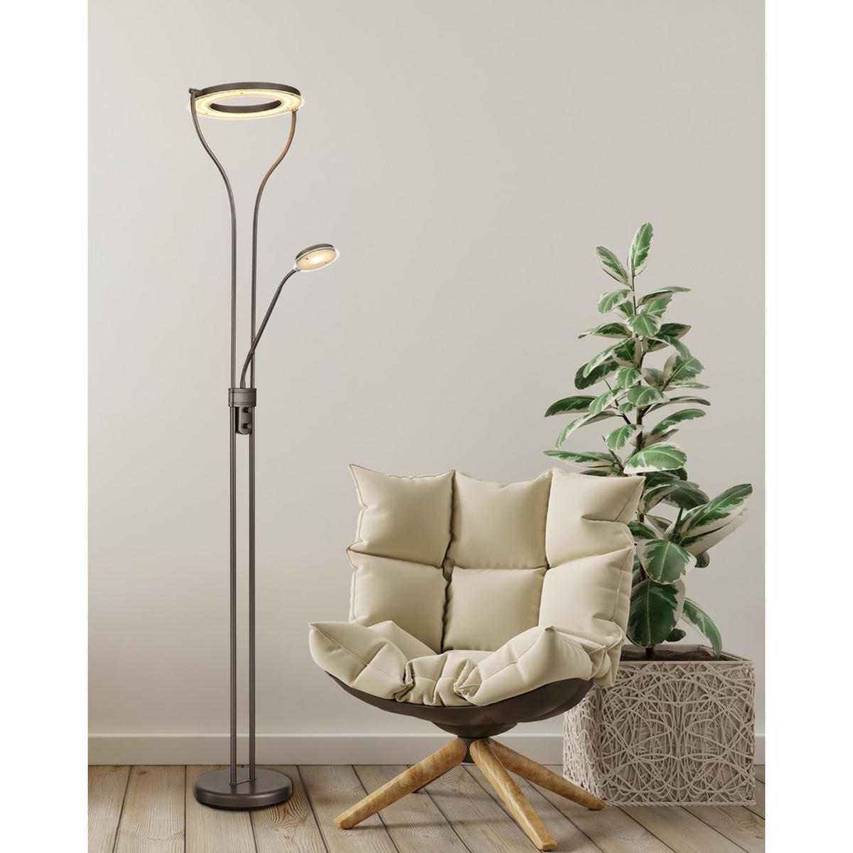 LED DECKENFLUTER EBRO Metall kaffeefarben matt - Braun, Glas (35/30/194cm) - Globo Lighting