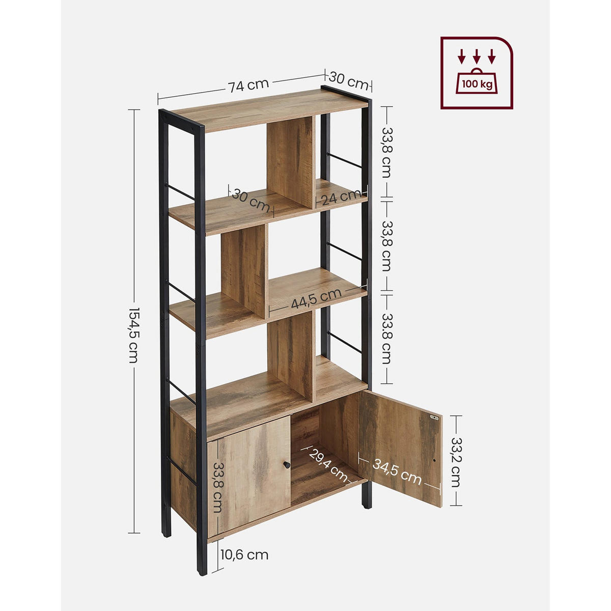 BÜCHERREGAL RABAT - Braun, Holzwerkstoff (74/154.5/30cm) - Hansiro
