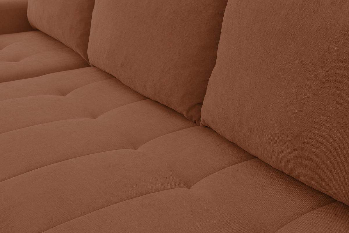 ECKSOFA Primo mit Schlaffunktion und Bettkasten in Cordstoff - Rostfarben/Schwarz, Holz/Holzwerkstoff (245/143cm) - Ravio