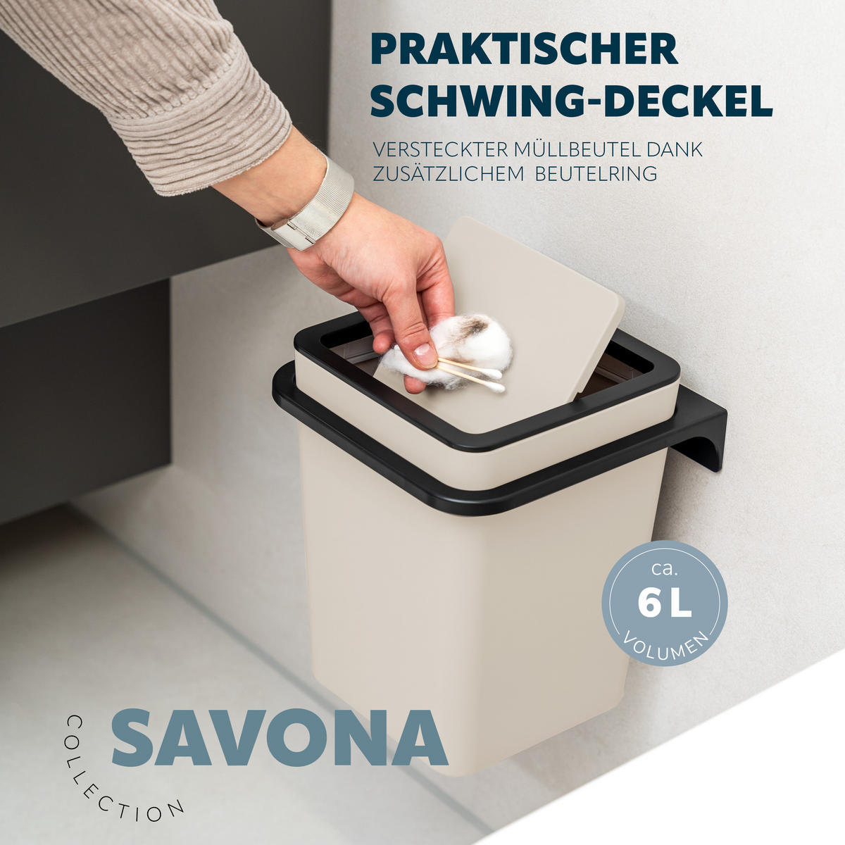 KOSMETIKEIMER SAVONA 6 Liter, beige - Beige, Kunststoff (20.5/25/21.5cm) - bremermann