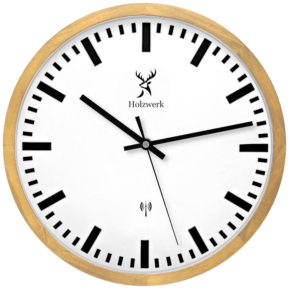 WANDUHR Holz Designer GOLDBERG (FUNK) Loft Wand Uhr, beige, weiß - Beige/Schwarz, Glas/Holz (30/30/4.2cm) - Holzwerk