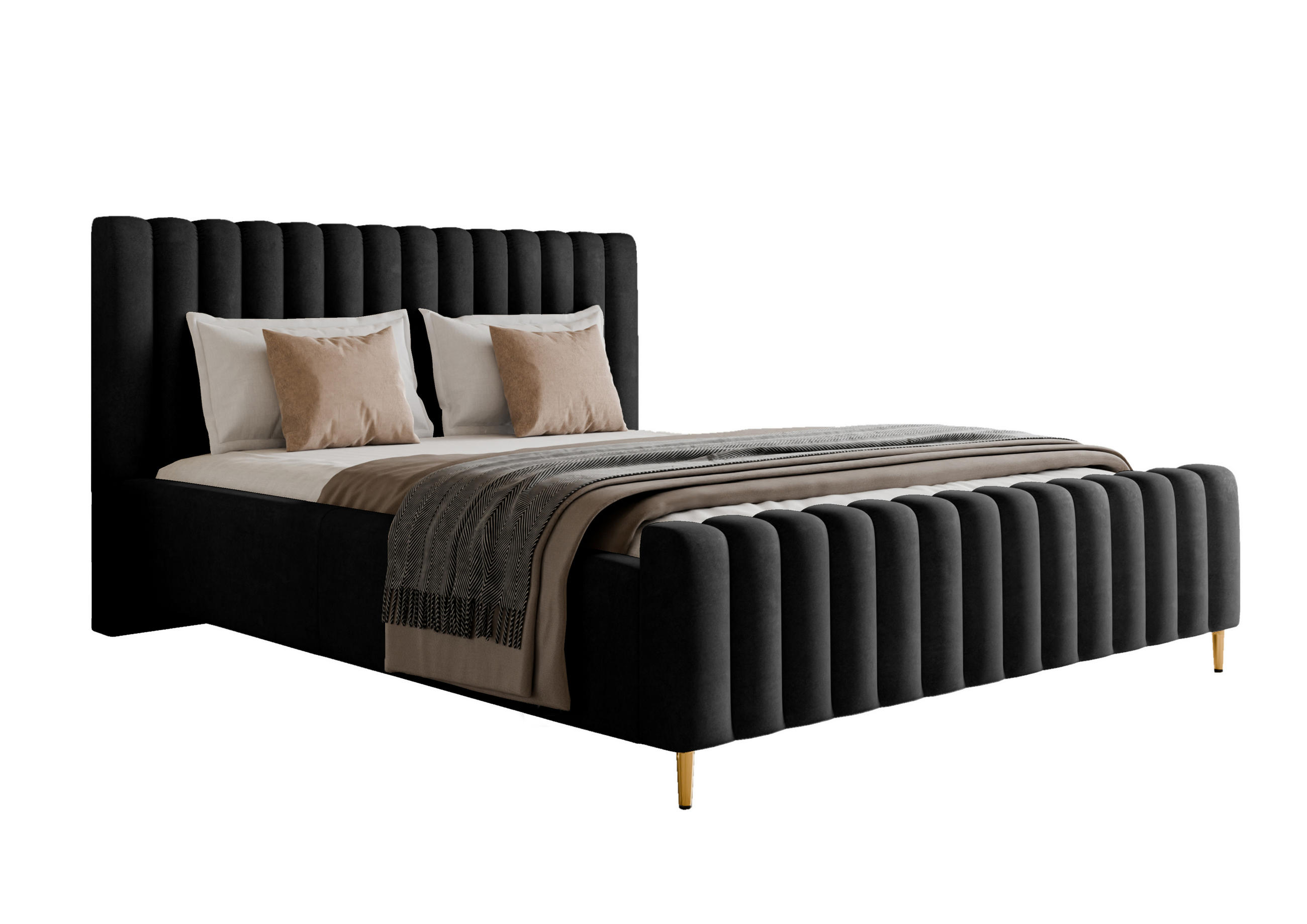 POLSTERBETT Lux Schwarz 120x200 cm mit Stauraum, Kopfteil, Lattenrost, Goldenen Füßen, Stoff Amon - Goldfarben/Schwarz, Holzwerkstoff/Kunststoff (120/200cm)