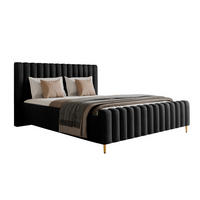 POLSTERBETT Lux Schwarz 120x200 cm mit Stauraum, Kopfteil, Lattenrost, Goldenen Füßen, Stoff Amon - Goldfarben/Schwarz, Holzwerkstoff/Kunststoff (120/200cm)