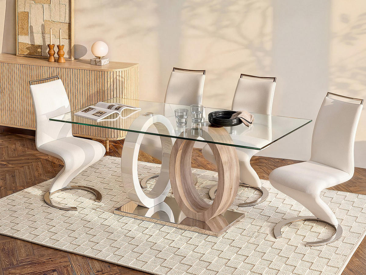 ESSTISCH - 6 Personen - Glas - Naturfarben Hell, Weiß - AYANE - Naturfarben/Weiß, Glas (90/160/76cm) - Vente-Unique