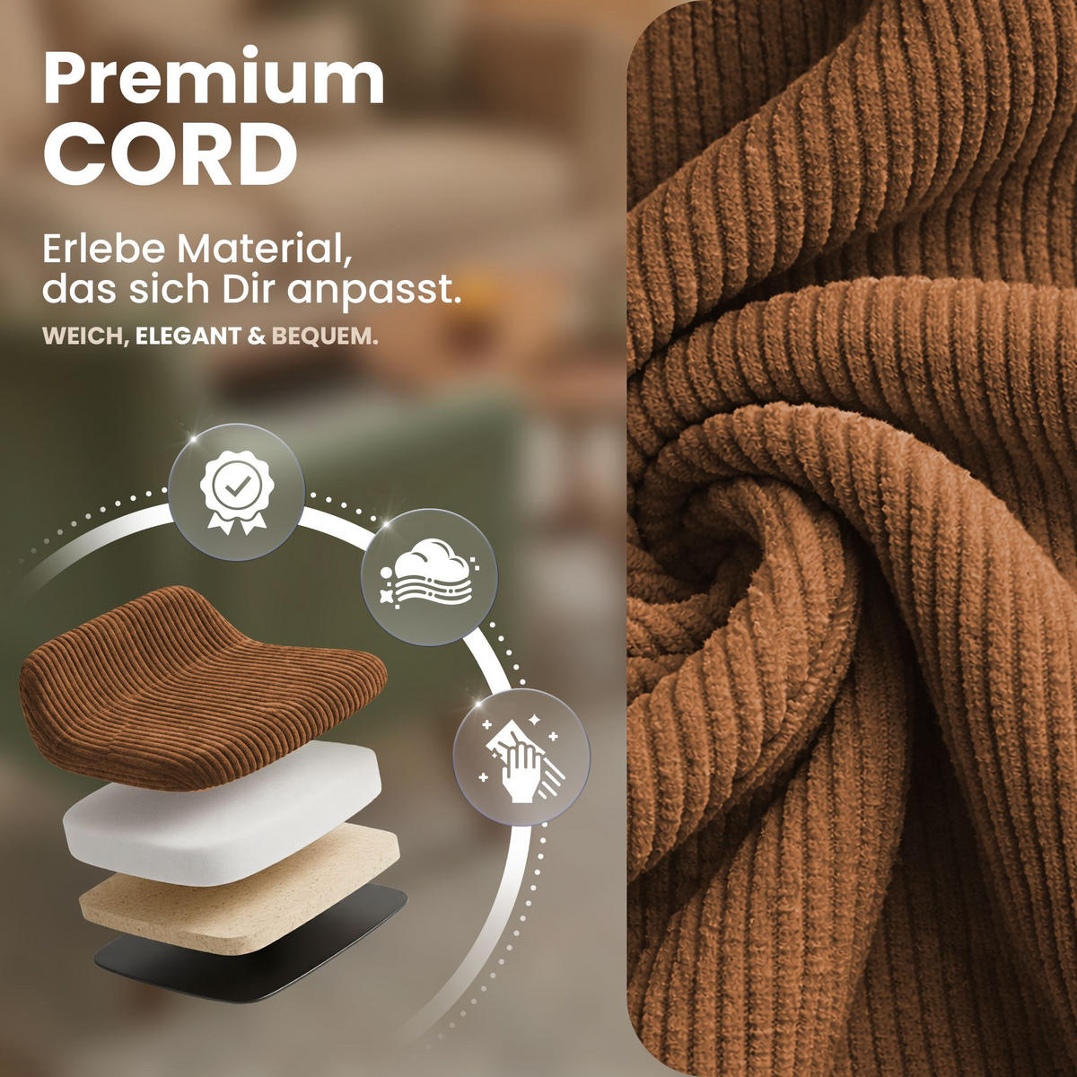 ARMLEHNENSTUHL Cord Orange - Schwarz/Orange, Textil/Metall (60/81/59cm) - CLP