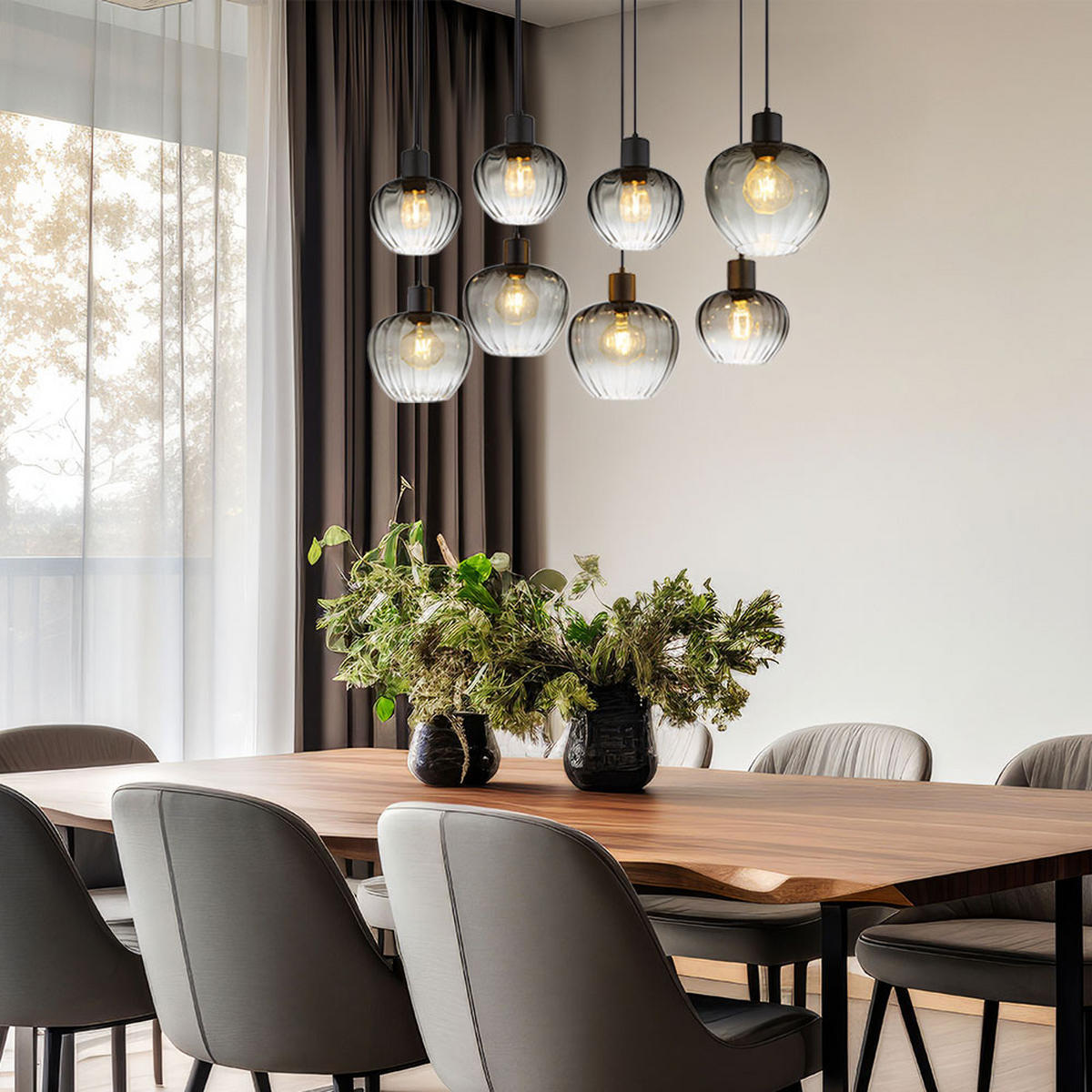 HÄNGELEUCHTE Metall Glas Rauchgrau - Grau, Glas (110/42/120cm) - Nowa