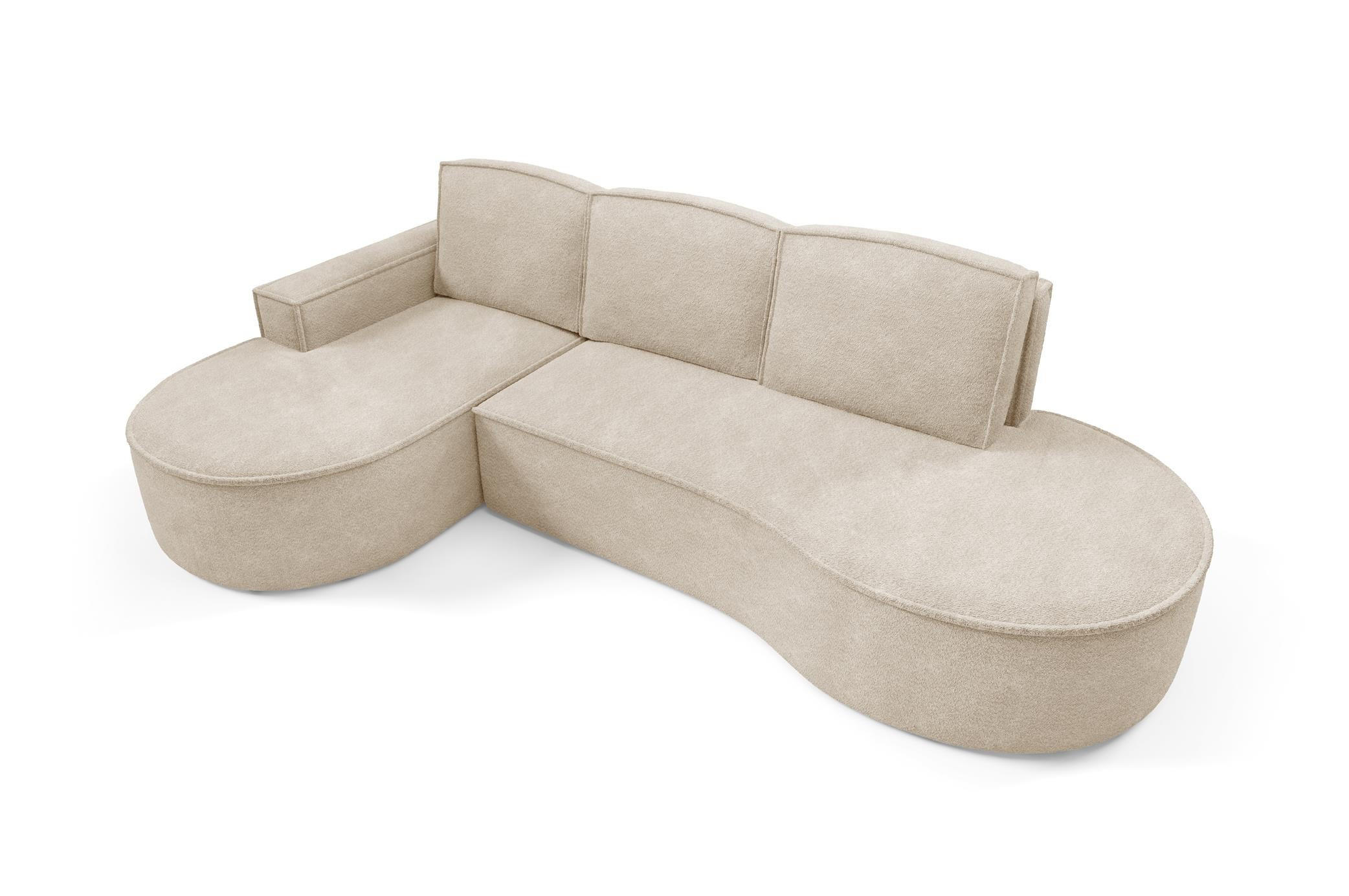 ECKSOFA Flow Beige, mit Schlaffunktion und Kissen in Abriamo Stoff, linke seite - Beige, Holzwerkstoff/Textil (277/157cm) - Bettso